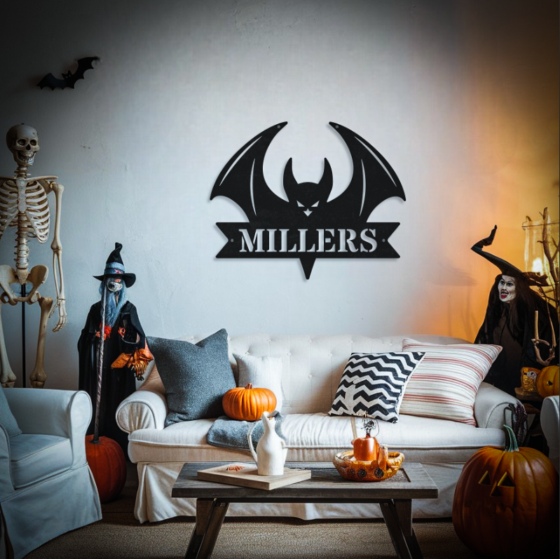 Family Name Halloween Bat Sign