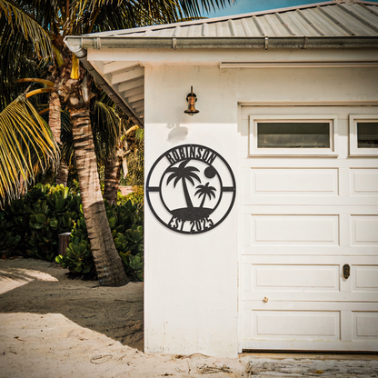 Beach Palm Tree Family Custom Name Coastal Sign