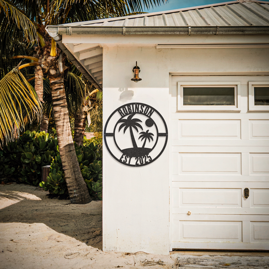 Beach Palm Tree Family Custom Name Coastal Sign