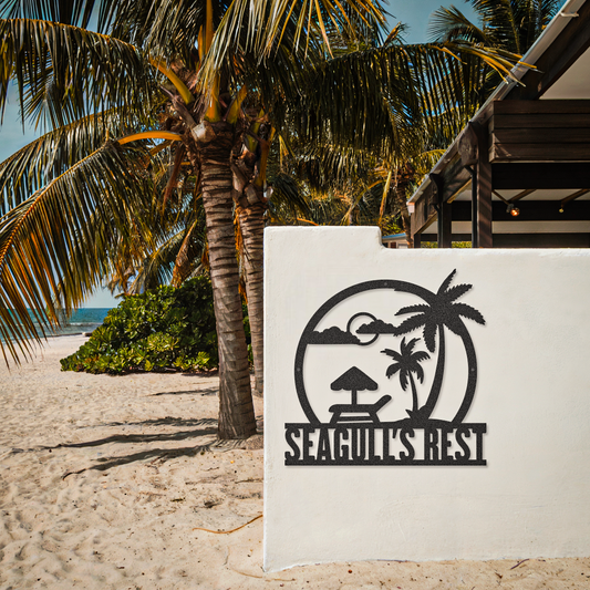 Beach Palm Tree Family Custom Text Coastal Sign