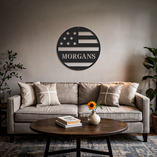 Family Name American Flag Patriotic Sign