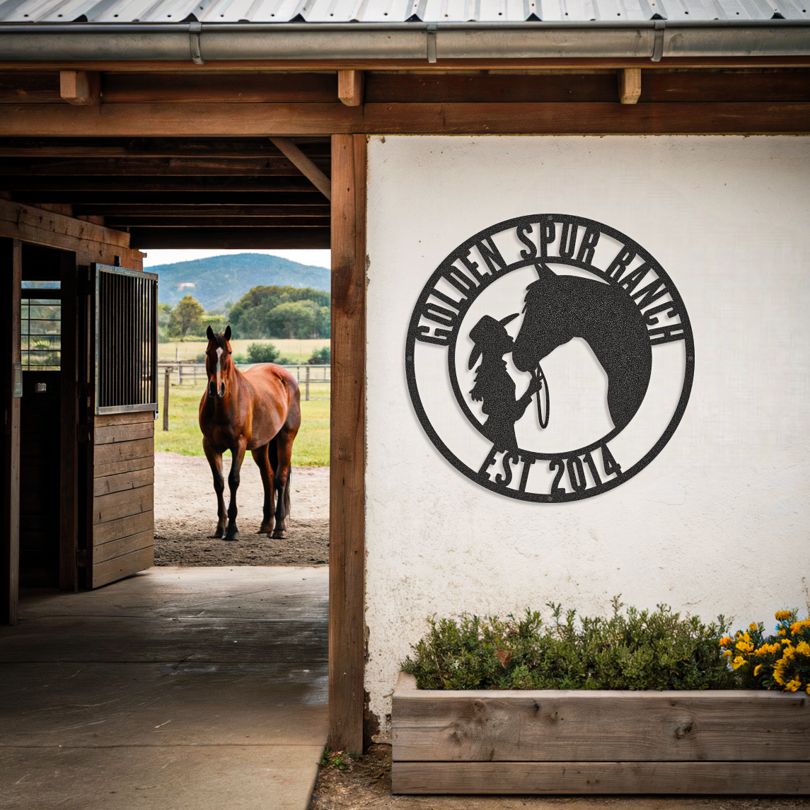 Horse Custom Text Farm Animal Stable Sign