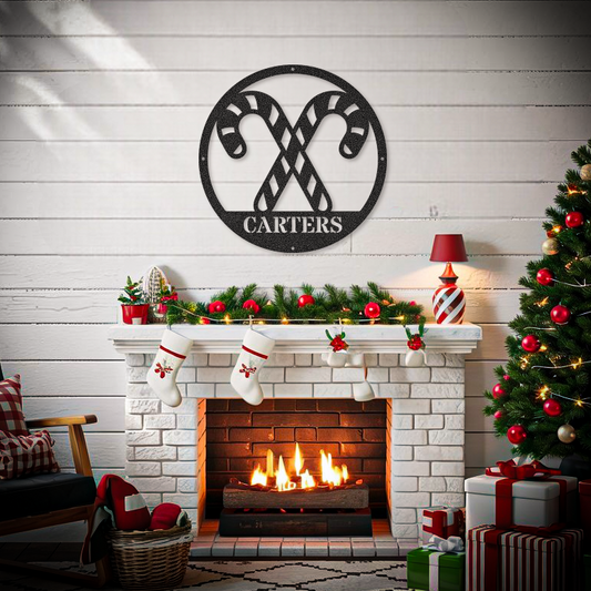 Family Name Candy Cane Christmas Sign