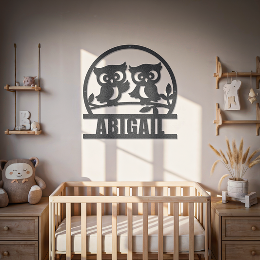 Two Owls Custom Name Kids & Newborn Sign