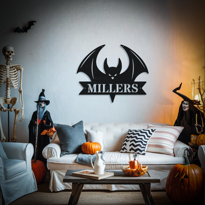 Family Name Halloween Bat Sign