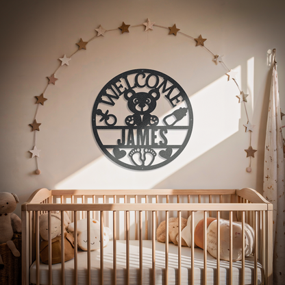 Teddy Bear Custom Name Welcome Newborn Sign