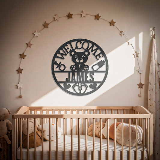 Teddy Bear Custom Name Welcome Newborn Sign
