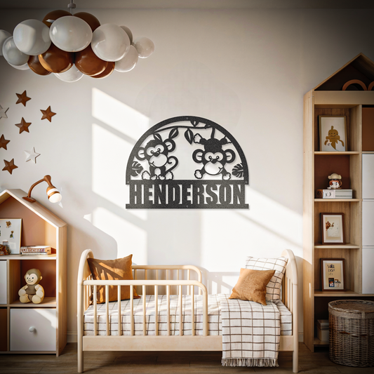 Two Monkeys Custom Name Kids & Newborn Sign