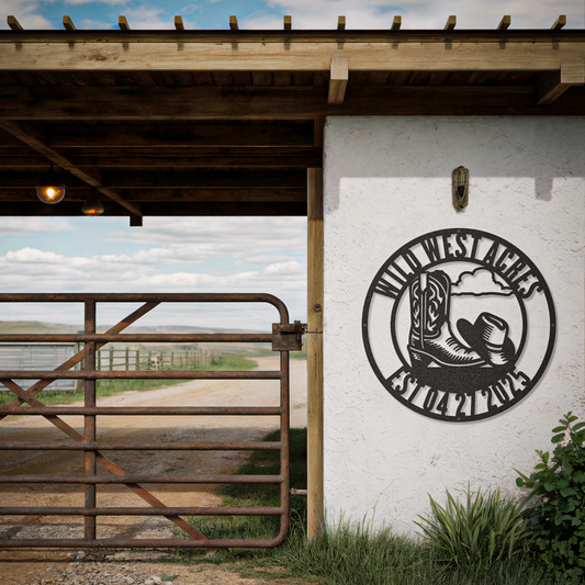 Cowboy Boots & Hat Custom Name Western Sign