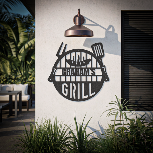 BBQ Party Grill Custom Name Grilling Sign